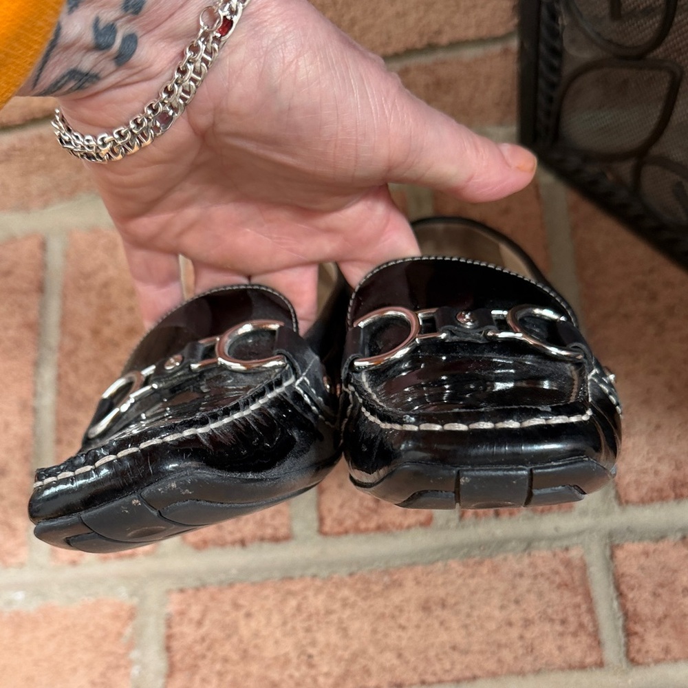 Cole Haan Black Patent Leather Loafers with Silver Accents - Picture 5 of 11
